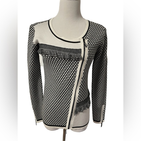 Fontana Women’s Crystal embellished zipper asymmetrical zip sweater size Small - Picture 1 of 13